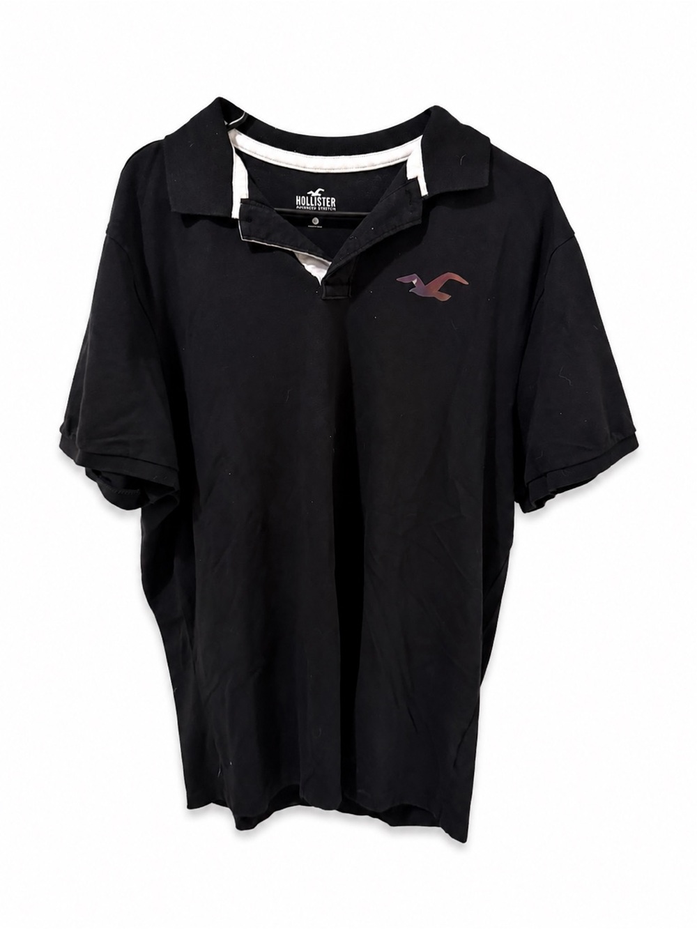 Hollister Advanced Stretch Black Polo Shirt Men’s XXL Colorful Logo